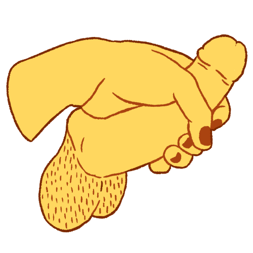 a digitally drawn image of a hand holding on to an erect dick.